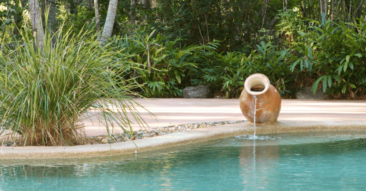 Swimming pool water feature. 